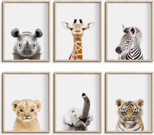 Miniatura 10 de Decoración de safari en la selva, bonito arte de pared de animales, decoración de dormitorio de bebé (8 x 10 pulgadas, sin marco) (bosque)