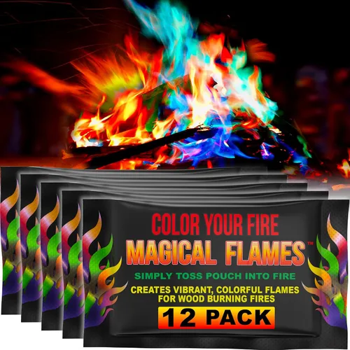 Magical Flames Paquetes de colores de fuego (paquete de 12), fuego multicolor vibrante para hogueras, fogatas, hogueras y chimeneas, artículos