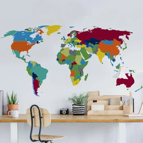 Calcomanía de pared de mapa del mundo grande, para dormitorio, sala de juegos, habitación de niños, decoración mural – Art of Home removible vinilo