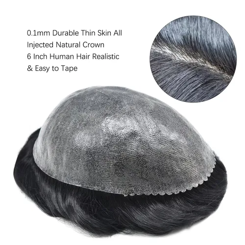 Miniatura 3 de Toupee - Sistema de reemplazo de cabello humano real de 0.004 in para hombres, con inyección, poliuretano duradero, piel fina, línea capilar