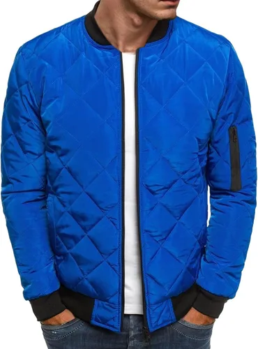 Miniatura 11 de Chaqueta bomber acolchada de diamante para hombre, chaqueta universitaria acolchada con cremallera, cuello alto, abrigo de invierno suelto de aviador