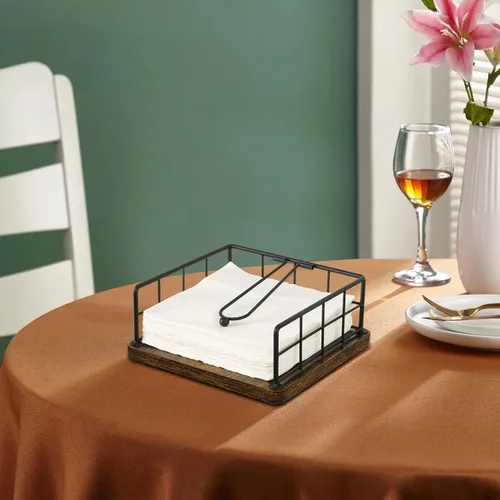 Miniatura 7 de YINMIT Servilletero para Mesa, Servilleteros de Granja con Brazo Ponderado, Servilleteros de Madera Rústicos para Servilletas de Papel
