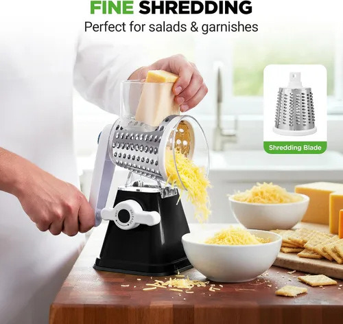 Miniatura 4 de Nutrichef Rallador y triturador de queso 3 en 1 Base de succión fuerte, mango giratorio con bloqueo de seguridad Incluye manivela y 3 cuchillas
