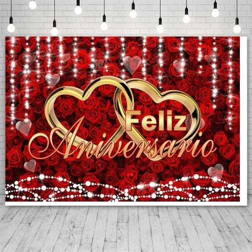 Miniatura 3 de AIBIIN Fondo de feliz aniversario de 7 x 5 pies, decoración de fiesta de feliz aniversario mexicano, flores rojas burdeos, fondo de fotografía