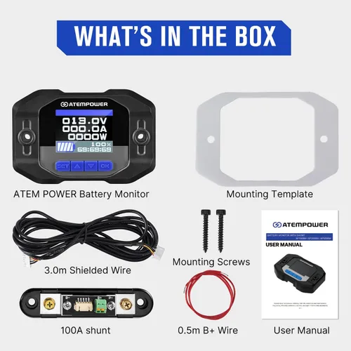 Miniatura 8 de ATEM POWER Monitor de batería de 12 V 100 A con cable de derivación – Monitor de vatios de corriente en tiempo real de alto voltaje y bajo voltaje