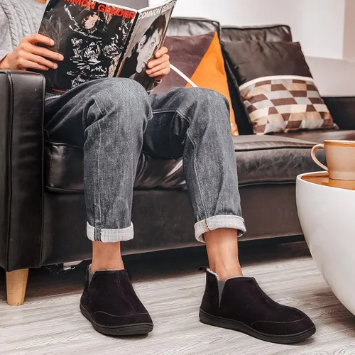 Miniatura 2 de HomeTop Zapatos de casa con forro de sherpa de microgamuza suave para hombre con doble elástico
