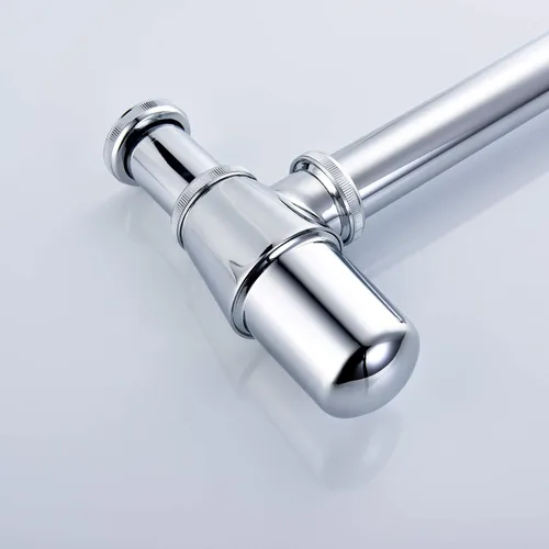 Miniatura 5 de Ciencia Trampa de latón para botellas, fregadero P, trampa cromada montada en la pared del lavabo del lavabo de la botella trampa de residuos