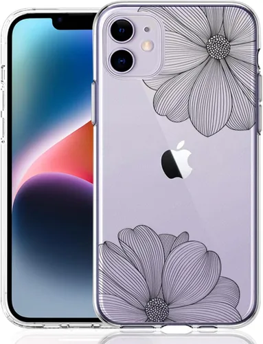 Miniatura 12 de Compatible con iPhone 11, funda transparente con flores florales a prueba de golpes, parte trasera dura, delgada, bonita funda transparente