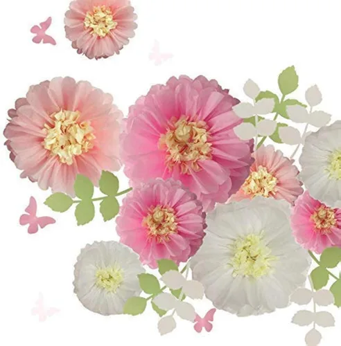 Miniatura 10 de Fonder Mols Papel de seda con mariposas y hojas de olivo para bodas, baby shower, cuarto de bebé, decoración de fiestas y eventos, pompones Amarillo