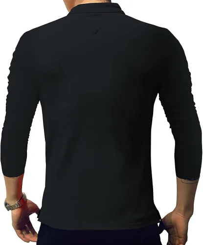 Miniatura 4 de LOGEEYAR Camisa polo de moda para hombre, de manga larga, ajustada, Henley, ropa de algodón piqué