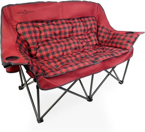 Silla de camping doble Black Sierra para adultos, sillón plegable de gran tamaño con soporte de 600 libras, sofá exterior mullido y acolchado con