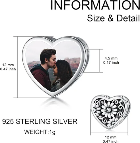 Miniatura 6 de PEIMKO Dije personalizado de plata de ley con diseño de corazón de flor de nacimiento y corazón de flor de nacimiento, pulsera de serpiente, regalo