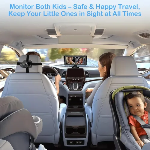 Miniatura 8 de Cámara dual de coche para bebé para 2 niños, pantalla dividida de 6.9 pulgadas, pantalla ultra ancha HD con dos cámaras, fácil configuración