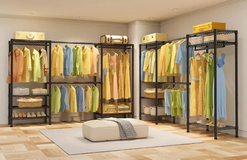 Miniatura 5 de SEMHOR E06 - Perchero extensible resistente para armario vertical, estantes de ropa independientes con estantes, sistema organizador de armario