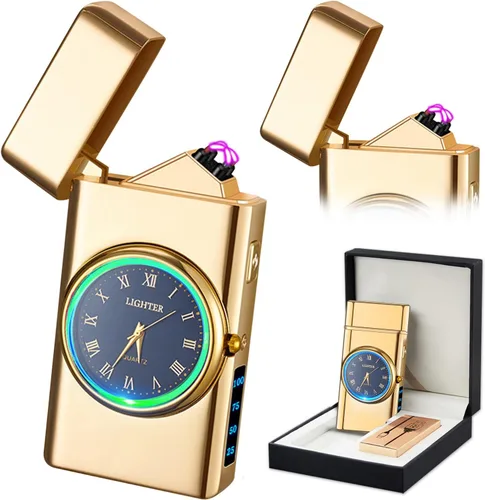 Miniatura 25 de Reloj Eléctrico Genial con Encendedor de Plasma de Doble Arco, Resistente al Viento, Recargable por USB con Indicación de Batería para Fuego, Dragón