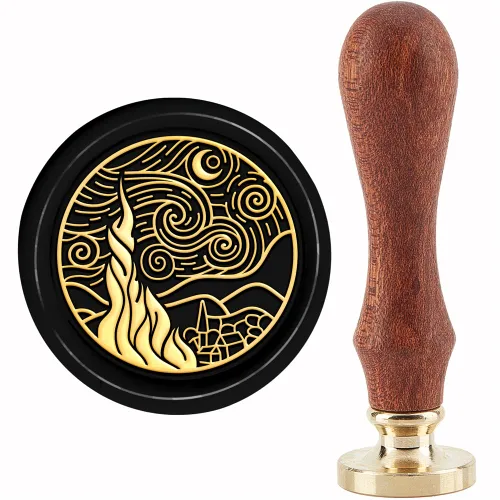 Miniatura 10 de CRASPIRE Sello de cera de fase lunar, sello de cera de lobo con nudo celta de 1.181 in, cabeza de latón extraíble retro vintage con mango de madera