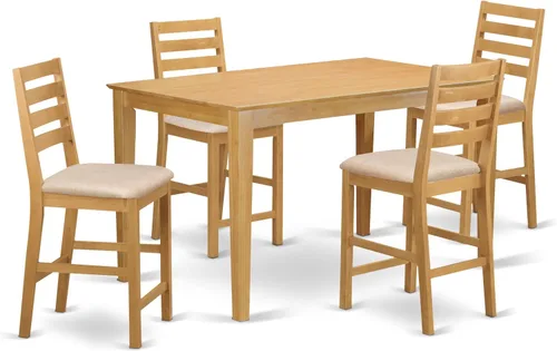 East West Furniture CACF5H-OAK-C - Juego de comedor de 5 piezas de altura de mostrador, incluye una mesa de cocina rectangular y 4 sillas de comedor