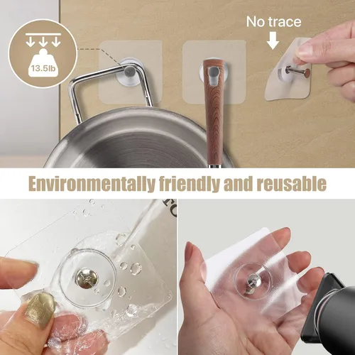 Miniatura 4 de Ganchos de pared adhesivos reutilizables de 13.5 libras (máx.) transparentes, impermeables y resistentes al aceite para baño y cocina, resistentes