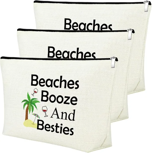 Miniatura 14 de Mxrymvu Regalos de playa para mujeres, bolsa de maquillaje, regalos para amantes de la playa, 2 piezas beige.