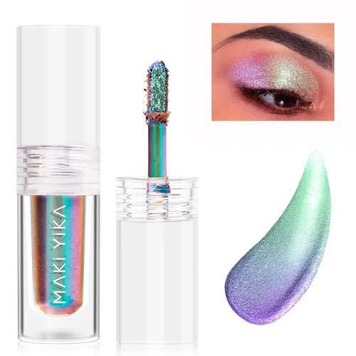 Maki Yika Sombra de ojos líquida con brillo Ojos de camaleón metálicos Sombra de ojos multicolor cambiante de larga duración Sombra de ojos Aurora