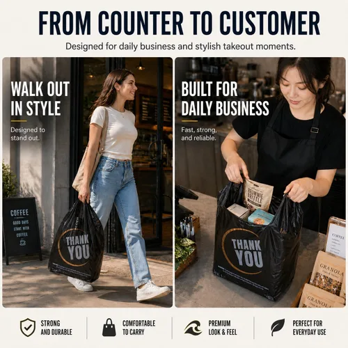 Miniatura 6 de YoYoRain Paquete de 855 bolsas negras para camisetas con asas, 11.5 x 6.25 x 21 pulgadas, bolsas de plástico HDPE duraderas para compras y llevar