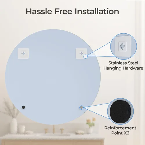 Miniatura 5 de USHOWER Espejo de baño redondo sin marco de 24 pulgadas, espejo de tocador circular para decoración de pared, con borde biselado, para baño, sala