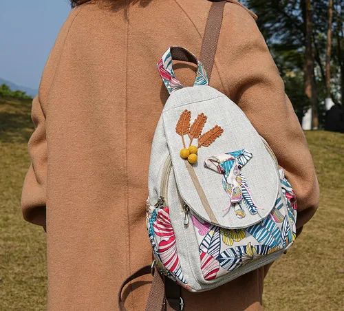 Miniatura 182 de HUANGGUOSHU Mochila de algodón tejida de algodón bohemio con bordado de lona estilo bohemio con múltiples bolsillos retro linda mochila cartera