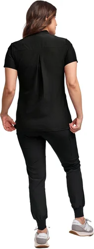 Miniatura 3 de Green Town Conjunto de uniforme médico para mujer, pantalón deportivo ajustado y cuello mandarín, uniforme de fácil cuidado