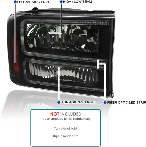 Miniatura 3 de SPEC-D TUNING Faros delanteros negros con luces LED compatibles con Ford F-250, F-350, F-450 SuperDuty 1999-2004, 2000-2004 Excursion, Juego