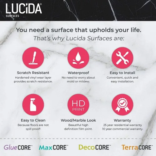 Miniatura 7 de Lucida USA - Piso vinílico imitación madera, adhesivo, para proyectos de bricolaje, 16 tablones, GlueCore, 39 pies cuadrados Ombre