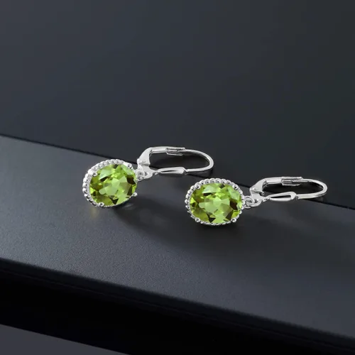 Miniatura 11 de Gem Stone King Aretes colgantes de gota para mujer, plata de ley 925, piedra natal ovalada de 0.354 x 0.276 in, joyería fina, regalos para ella