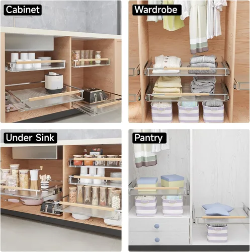 Miniatura 7 de Paquete de 2 organizadores extraíbles expandibles, cajones deslizantes para armarios de cocina, guías de cajones resistentes para el hogar, cocina