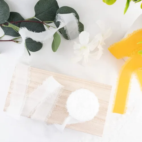 Miniatura 11 de Cintas de gasa de seda de 1.2 pulgadas x 11 yardas, cintas verdes hechas a mano con flecos para invitaciones de boda, envoltura de regalos, ramos