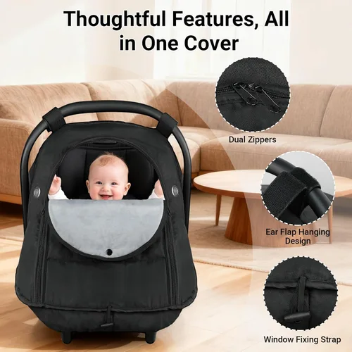 Miniatura 3 de Metplus Funda de asiento de automóvil de invierno para bebé, fundas impermeables para asiento de automóvil para bebé niño y niña, cubierta Negro