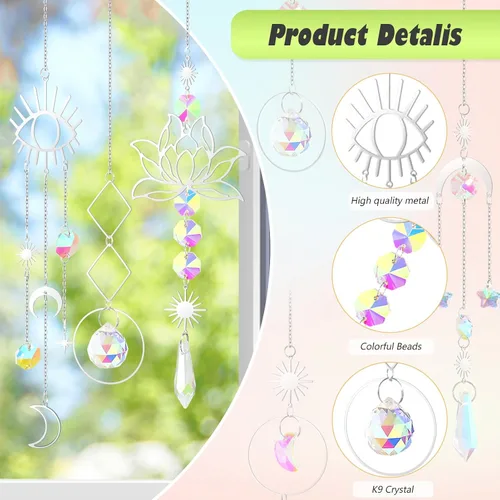 Miniatura 5 de ilclviz Atrapasoles de Cristal Colgante con Colgante de Prisma y Cadena - Ornamento con Bolas de Cristal para Ventana, 6 Piezas Plata B