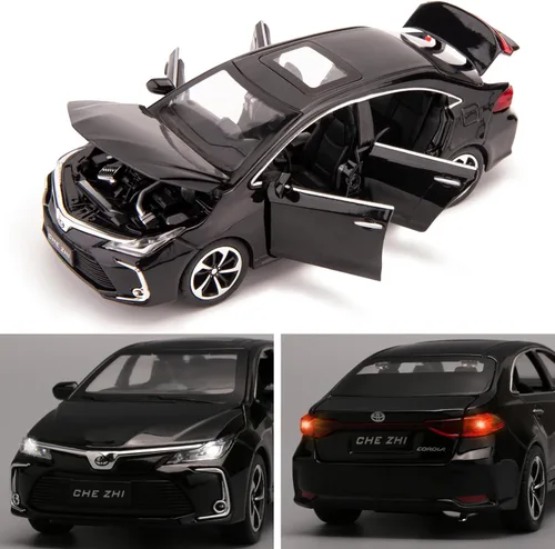 Miniatura 4 de BDTCTK Compatible con modelo de coche 1:32 Corolla, coche de juguete de aleación de zinc con sonido y luz que se tira hacia atrás para niños y Negro