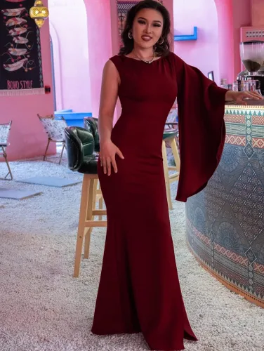 Miniatura 4 de YMDUCH Elegante vestido formal de sirena con abertura lateral y manga acampanada para mujer