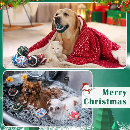 Miniatura 6 de Seenelling 6 pelotas de tenis chirriantes de Navidad para perros y mascotas, pelotas interactivas para perros pequeños, medianos y grandes