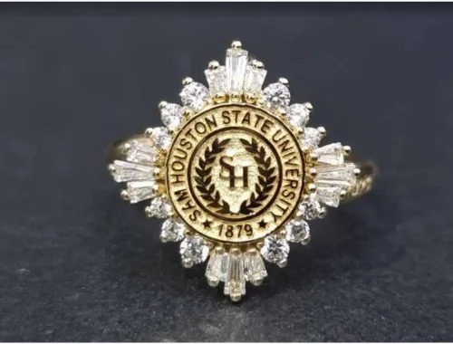 Miniatura 8 de Ssjewel Custom University Logo Ring Personalized College Class Ring For Women Cz Graduation Ring 14K Gold Finish Women High School Ring Handmade