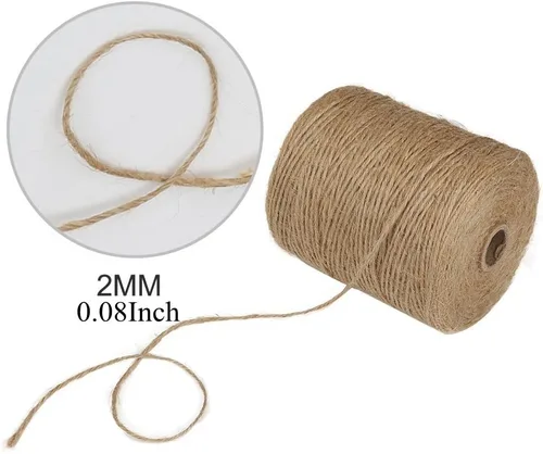 Miniatura 2 de Tenn Well Hilo de yute natural, 300 metros, cuerda de yute de 2 mm para manualidades y jardinería, hilo de yute marrón para envoltorios de regalo