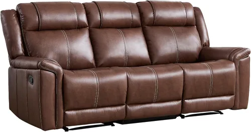 Miniatura 8 de EBELLO Sofá reclinable de cuero sintético de 3 plazas, sofá reclinable manual, silla de 3 asientos de estilo moderno de mediados de siglo con Marrón