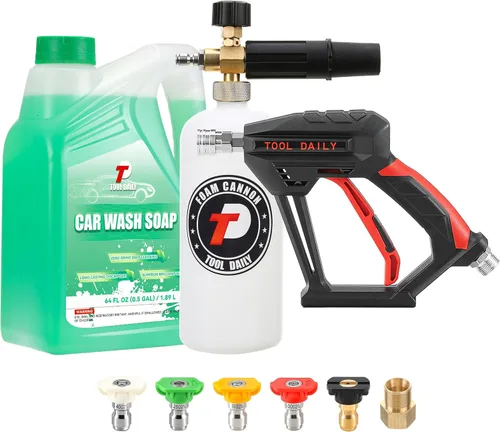 Miniatura 10 de Tool Daily Pistola de lavado a presión corta con cañón de espuma, conector rápido de 1/4 pulgadas, con 5 puntas de boquilla de hidrolimpiador, 1