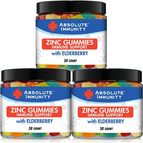 Absolute Immunity - Gomitas de ZINC y saúco, salud del sistema inmunológico, adultos y niños, 30 unidades, paquete de 3