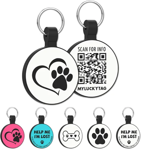 MYLUCKYTAG Identificación de mascota con código QR de silicona silenciosa | Etiqueta personalizada para collar de perro y gato | Perfil en línea |
