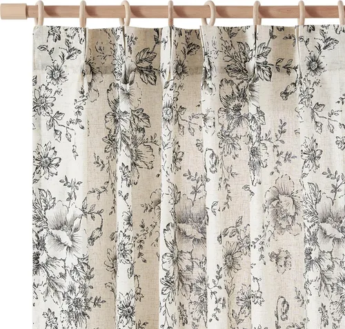 Miniatura 15 de Jinchan Cortinas de Mezcla de Lino con Estampado Floral para Sala de Estar, 84 Pulgadas de Largo, Cortinas con Bolsillo para Varilla y Tab Trasera