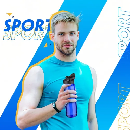 Miniatura 4 de Mimorou 12 botellas de agua de plástico a granel de 17 onzas, botellas deportivas reutilizables portátiles, paquete con asa para niños, adultos, Azul