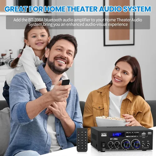 Miniatura 6 de Receptores de amplificador estéreo, BT-398A Bluetooth 5.0 amplificador de audio RMS 60W+60W 2.0 canales Mini amplificadores de sonido Amplificadores