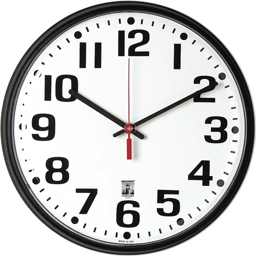 AbilityOne® - NSN5573148 - Reloj de pared autoajustable de plástico con marco delgado - 12.75 pulgadas de diámetro - Caja negra/cara blanca
