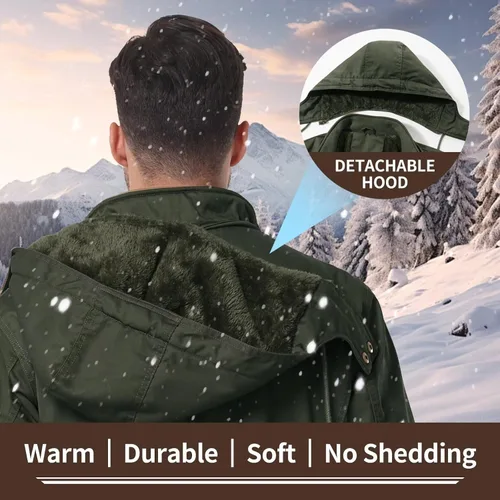 Miniatura 6 de Chaquetas gruesas de invierno para hombre, con forro polar, chaquetas gruesas con capucha, chaquetas de trabajo, abrigo de algodón militar