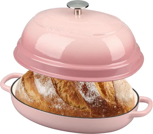 Miniatura 3 de EDGING CASTING Olla ovalada esmaltada de hierro fundido holandés con tapa, horno holandés de pan para hornear pan de masa madre, pan holandés, horno
